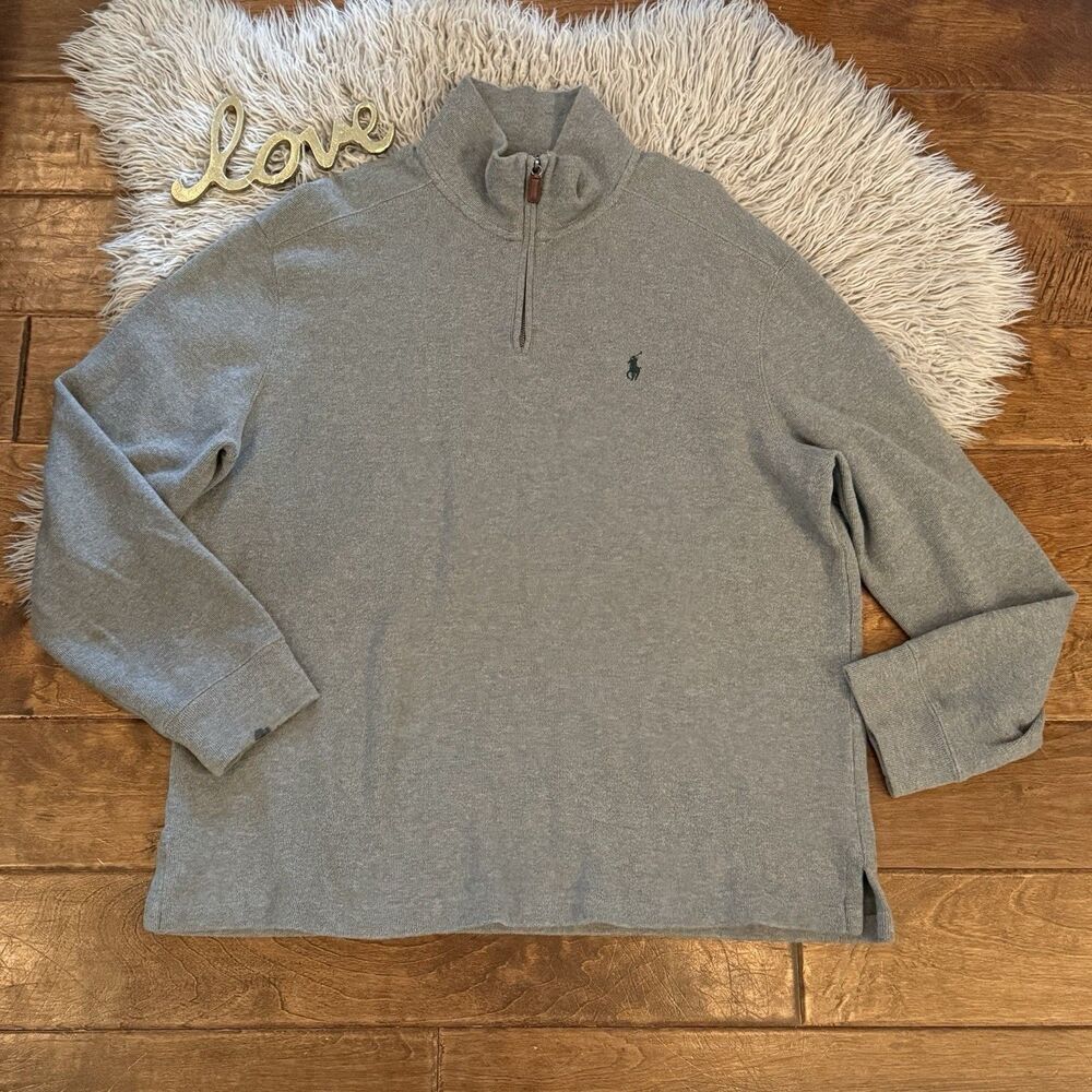 POLO Ralph Lauren Sweater Mens Grey 1/4 Zip Pullover Size XL Cotton